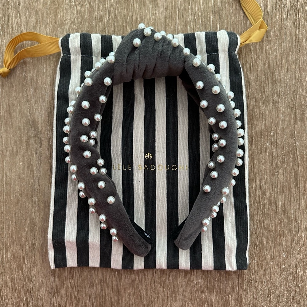 Lele Sadoughi Charcoal Pearl Embellished Headband